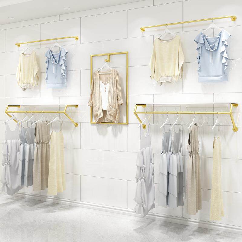 简约金色服装店展示架上墙侧挂正挂组合网红女装童装壁挂衣架货架