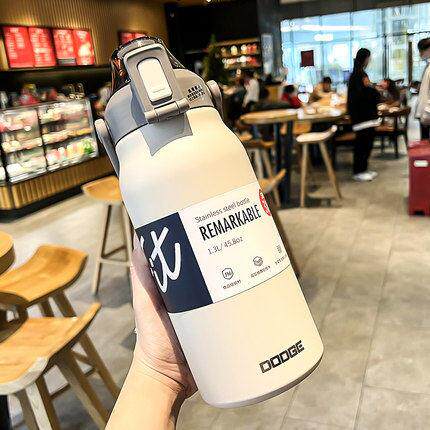 德国大容量女式保温杯，高颜值316不锈钢吸管水杯，男女大肚水壶