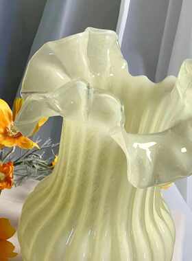 法式百褶花瓶温柔紫装饰摆件客厅插花高级感中古芬顿花器乔迁礼品