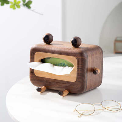机架盒家用实木手纸巾摆件抽抽创意盒客厅黑胡桃桌纸盒多功能面纸