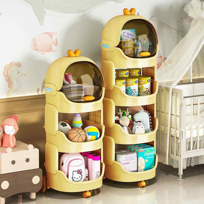 小推车收纳层架家用置物架客厅带轮零食架婴儿玩具柜儿童卡通收纳