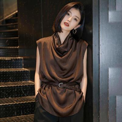 轻熟简约风无袖荡领衬衫女夏季新款显瘦设计感大码内搭气质上衣