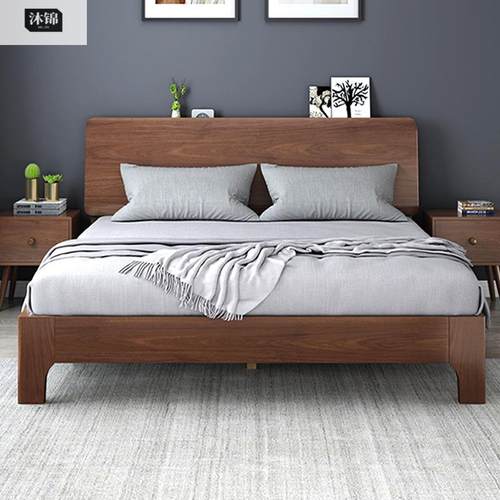 胡桃实木加厚加粗人储物YCL柜1.2单人床1.5米米双床1.8米床卧室家