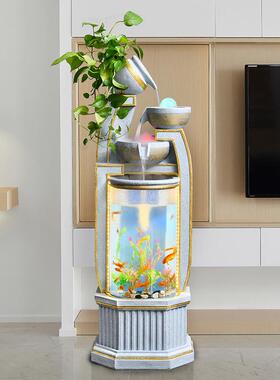 摆简约客厅循环水鱼缸装饰视室内电柜旁JKK流水件创喷泉落意地景