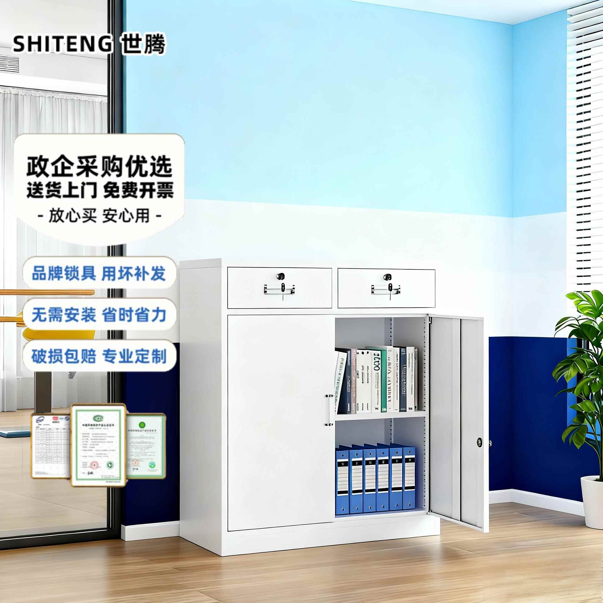加厚二斗矮柜办公室资料文件柜家用带锁抽屉阳台柜铁皮储物工具柜