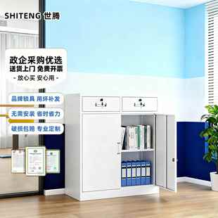 加厚二斗矮柜办公室资料文件柜家用带锁抽屉阳台柜铁皮储物工具柜