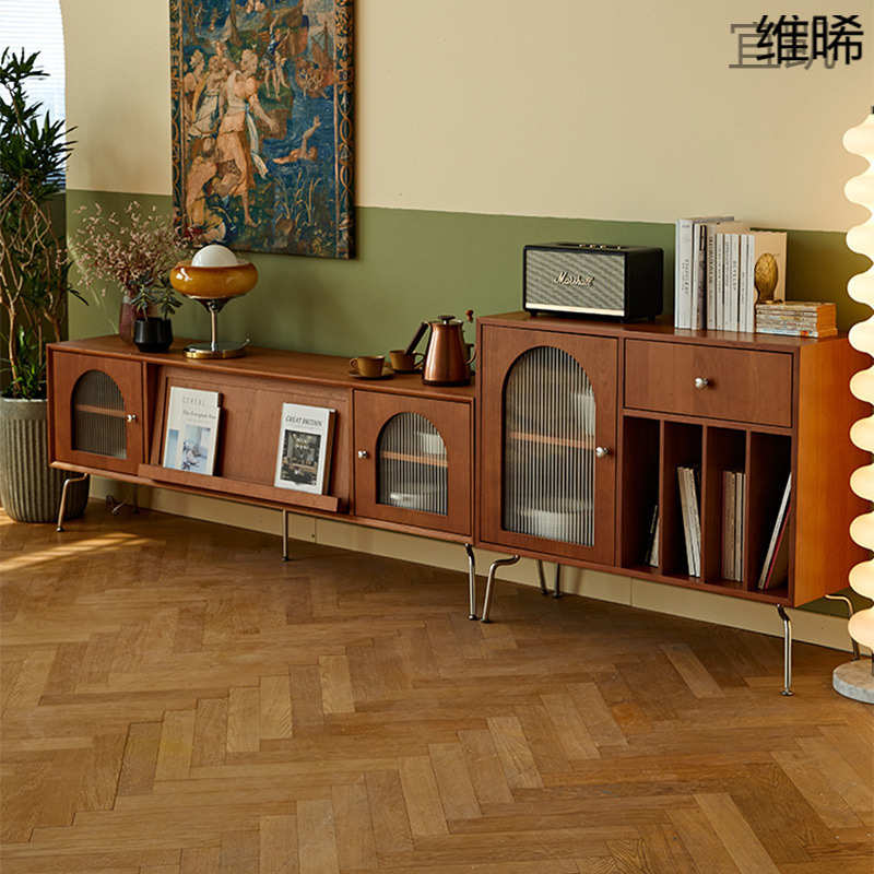 YP6实木电视柜复古北欧墙柜组合日式小户型客厅储物柜中古风电视