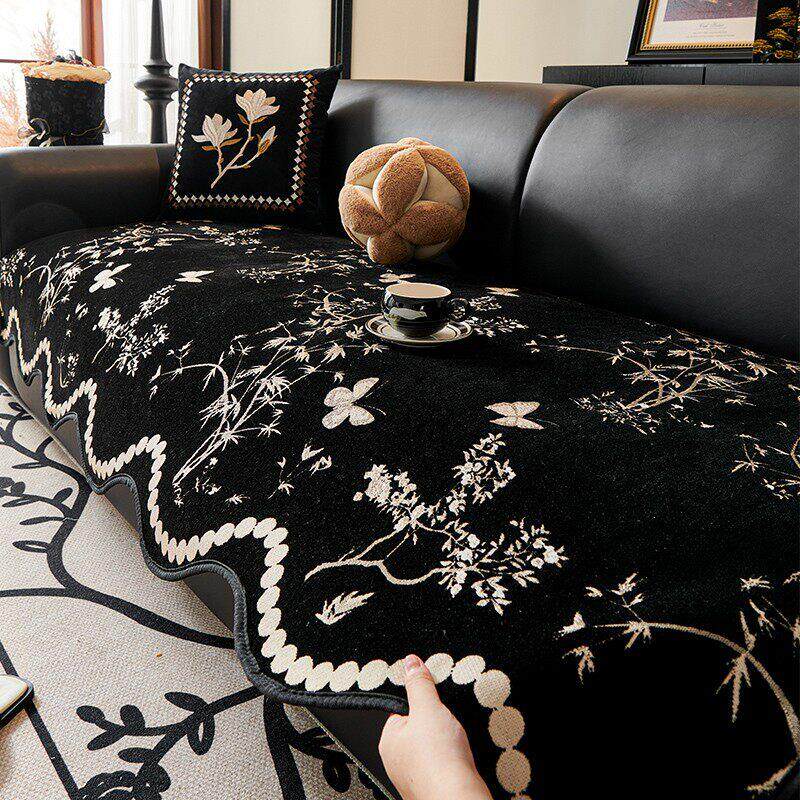 法式异形印花沙发垫子四季通用加厚轻奢高级感真皮防滑坐垫盖布巾