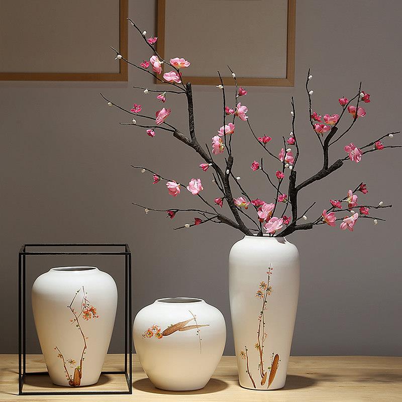 景德镇陶瓷台面花瓶会所样板间小摆件手工绘画新中式插花客厅装饰