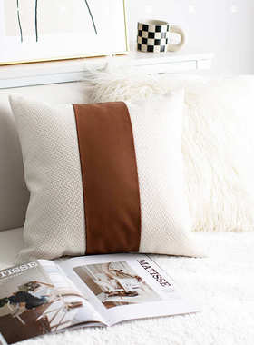 民白肌理2023咖样板房米pu抱简约皮新款枕套沙发色拼接轻奢宿靠垫