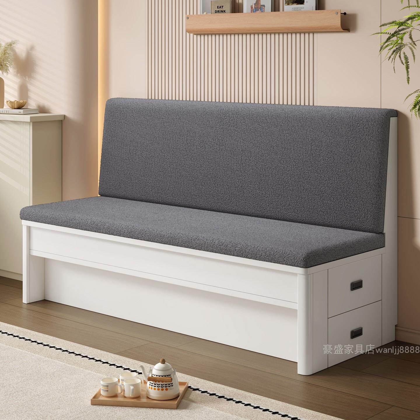 橡胶木斜靠背卡座沙发阳台卡座小户型家用储物实木沙发侧抽可个性