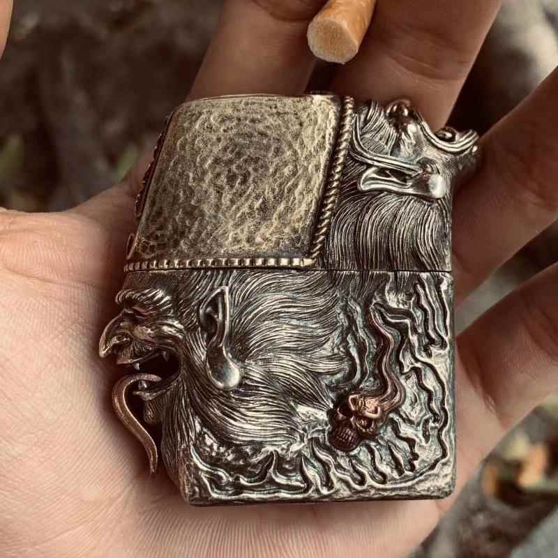 高档火纯银黑白无常打火复古霸气一油见生财机煤银机手工精雕砂轮