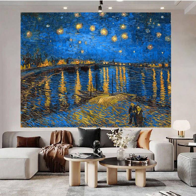 梵高星空艺术风景背景布ins挂布油画向日葵莫奈田园名画墙布装饰