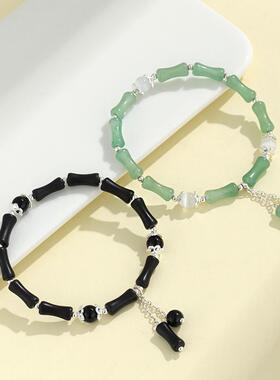 新品绿东陵猫眼石竹节水晶手链女小众高级感白玛瑙南红手串首饰