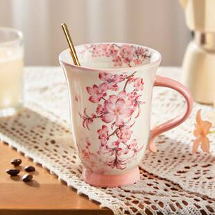 墨色十二花神陶瓷马克杯女士主人杯个人家用高脚咖啡杯高颜值