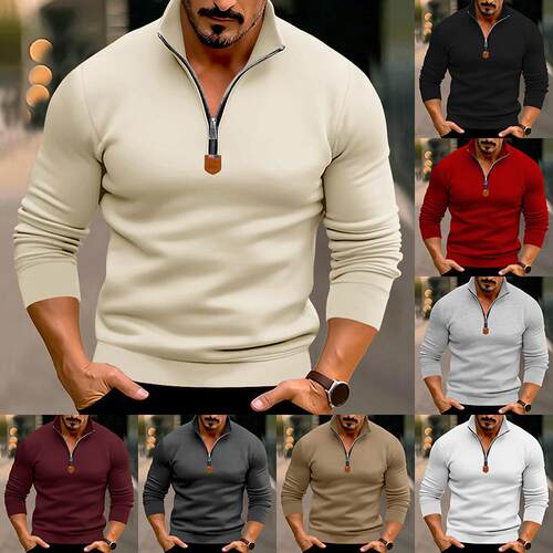 Men's long sleeved half zip stand up collar T-shirt top