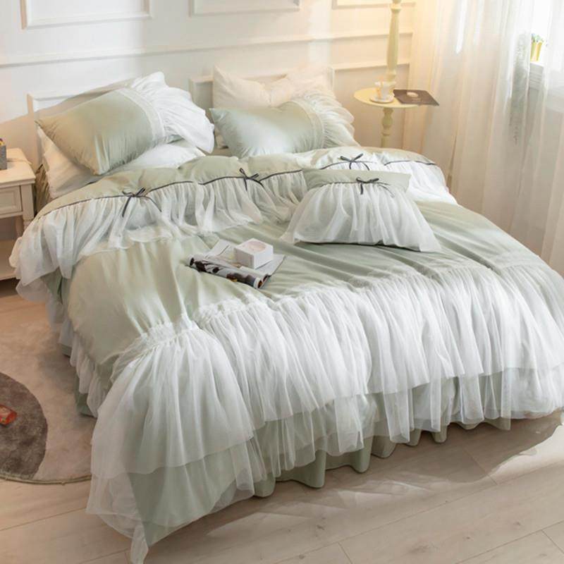 新款ins韩版床裙式00棉8四件套蕾丝花边纯棉1全公主风简约1.m床上