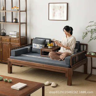 轻罗汉奢小户型拉床伸缩椅组合茶桌沙发床胡桃床新木色推实木中式