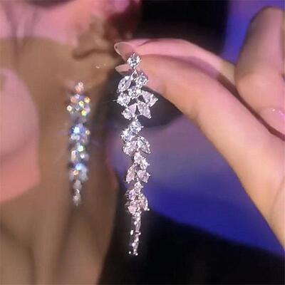 Long tassel earrings长版流苏锆石耳环镶钻轻奢欧美网红爆款耳坠