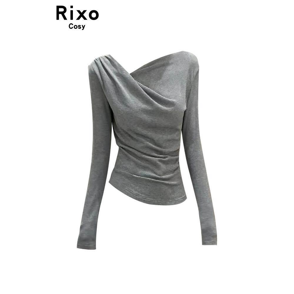 Rixo Cosy C位瘦瘦Tee 纯欲大领口抽褶设计长袖T恤女宽松白色上衣