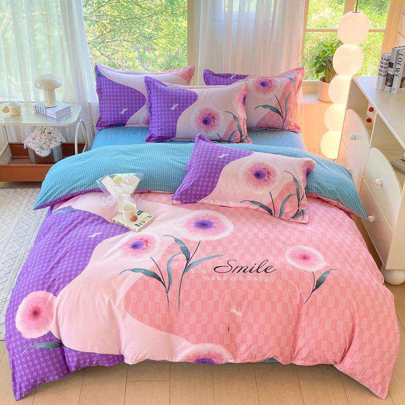 新款加厚磨毛大版花四件套ab被罩被子活性印花植物羊绒被套床单