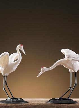 高档真仙鹤摆件丹顶鹤陶山瓷动物创意客厅流水假水池景观造装景彷