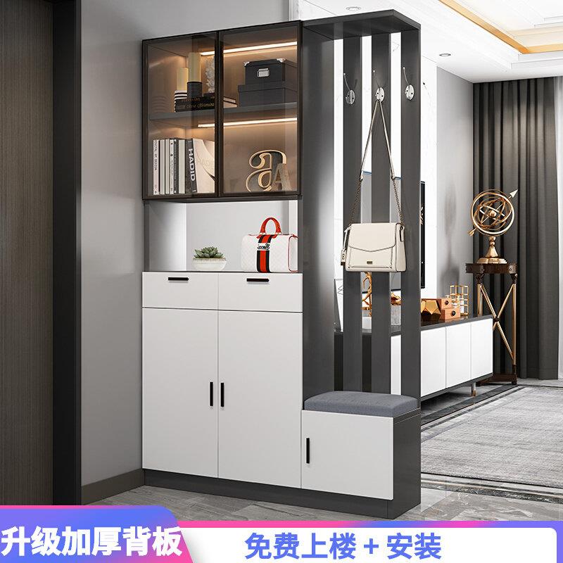 现代简约玄关鞋柜一体设计 轻奢实木玄关柜与屏风隔断 客厅酒柜组