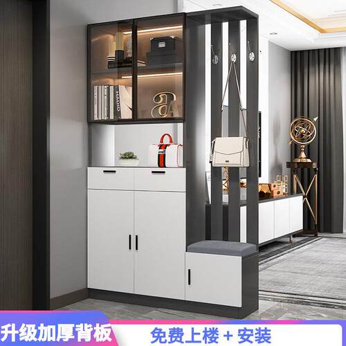 现代简约玄关鞋柜一体设计 轻奢实木玄关柜与屏风隔断 客厅酒柜组