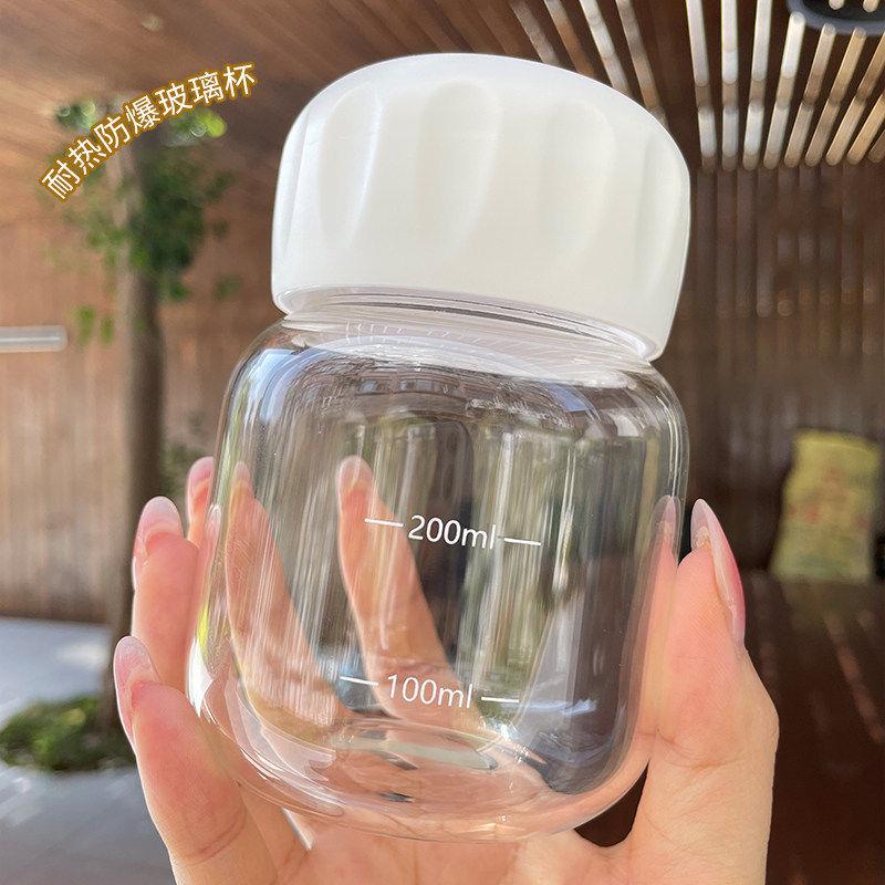 胖胖杯便携玻璃杯牛奶迷你水杯咖啡豆浆燕窝燕麦早餐杯带刻度杯子
