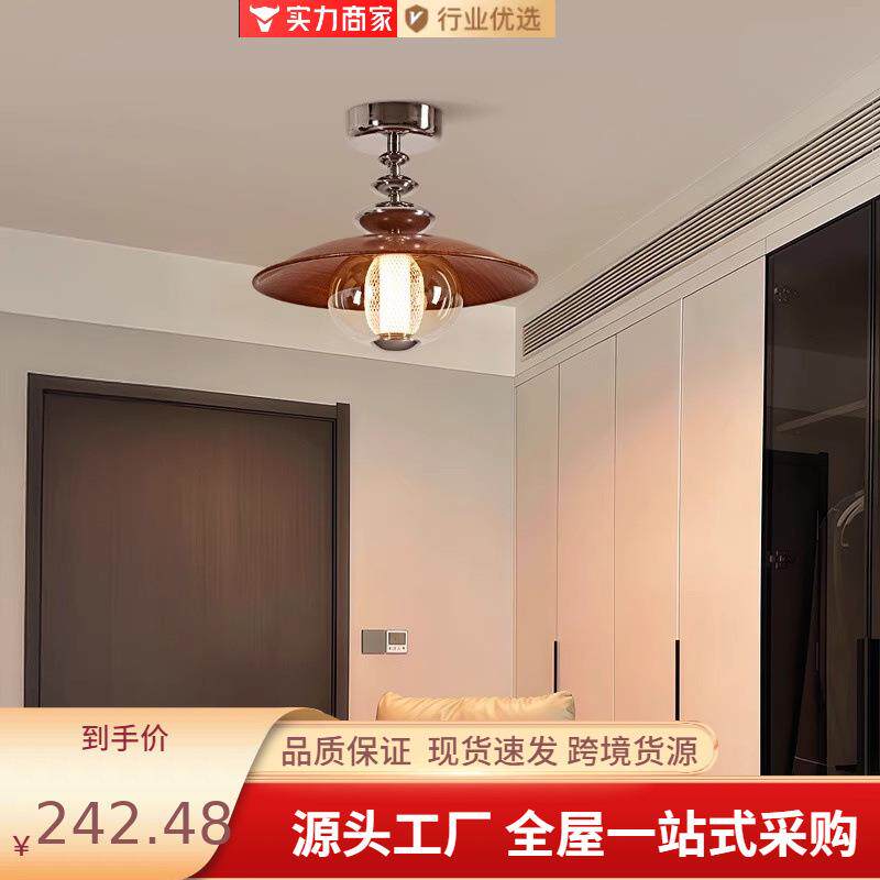 中古风吸顶灯创意法式复古卧室灯阳台灯艺术玻璃玄关过道走廊灯具