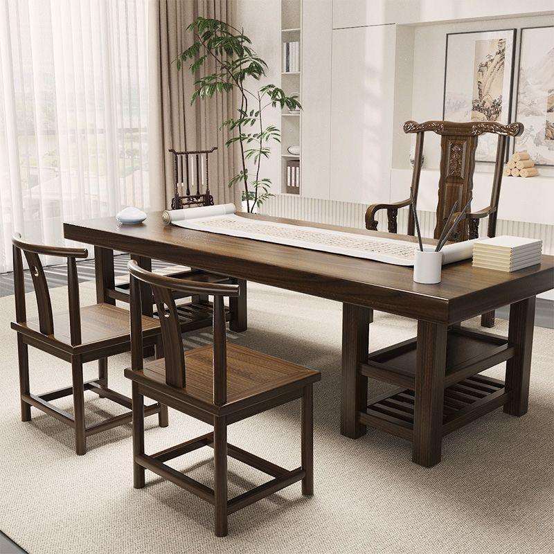 实木书桌大板写字桌新中式家用电脑桌可储物办公室办公桌书法桌子