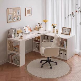 转角书桌家用学习桌卧室女生梳妆台书柜一体l型实木拐角电脑桌子