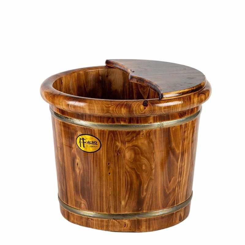 碳化香柏木泡脚桶木桶木盆实木浴盆足浴木质家用保温泡脚过膝恒温