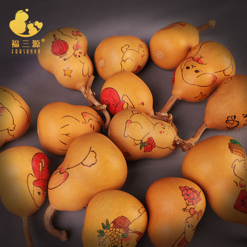 文玩葫芦手把件胖墩手捻天然把玩摆件手工艺术品针刺彩绘生肖兔子
