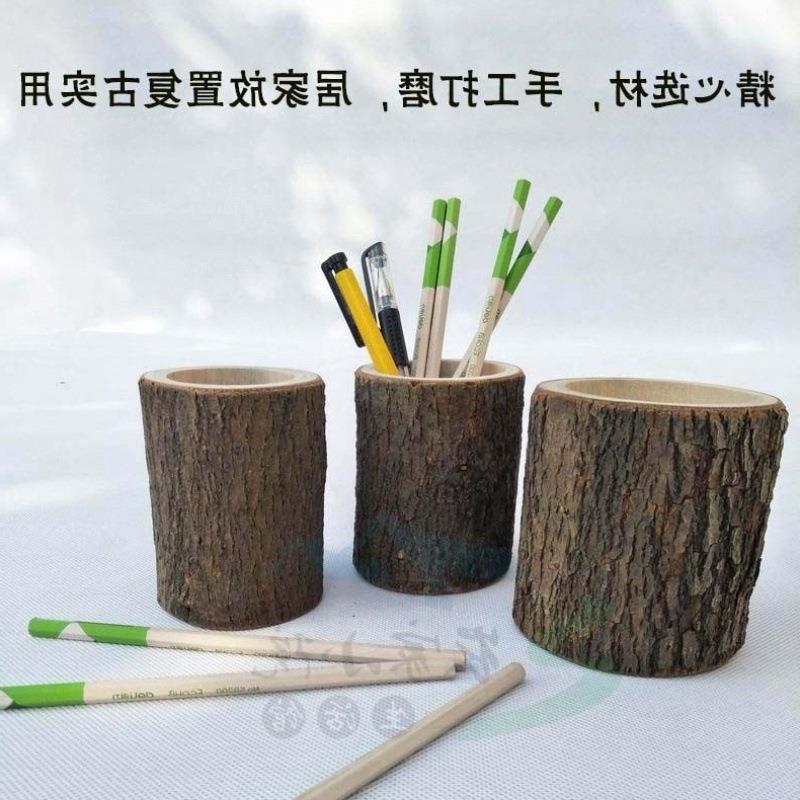 木质笔筒实木中式复古笔筒简约办公桌化妆刷桶大小号圆形收纳盒图片