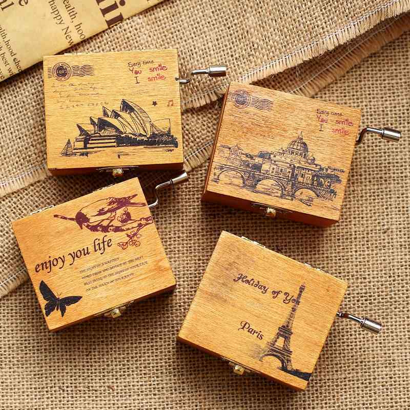 木制手摇音乐盒木质八音盒创意工艺品家具摆件生日节日赠送礼物