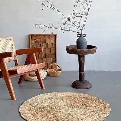 侘寂风原木小茶几复古实木沙发边几做旧床边桌高级感装饰艺术摆件