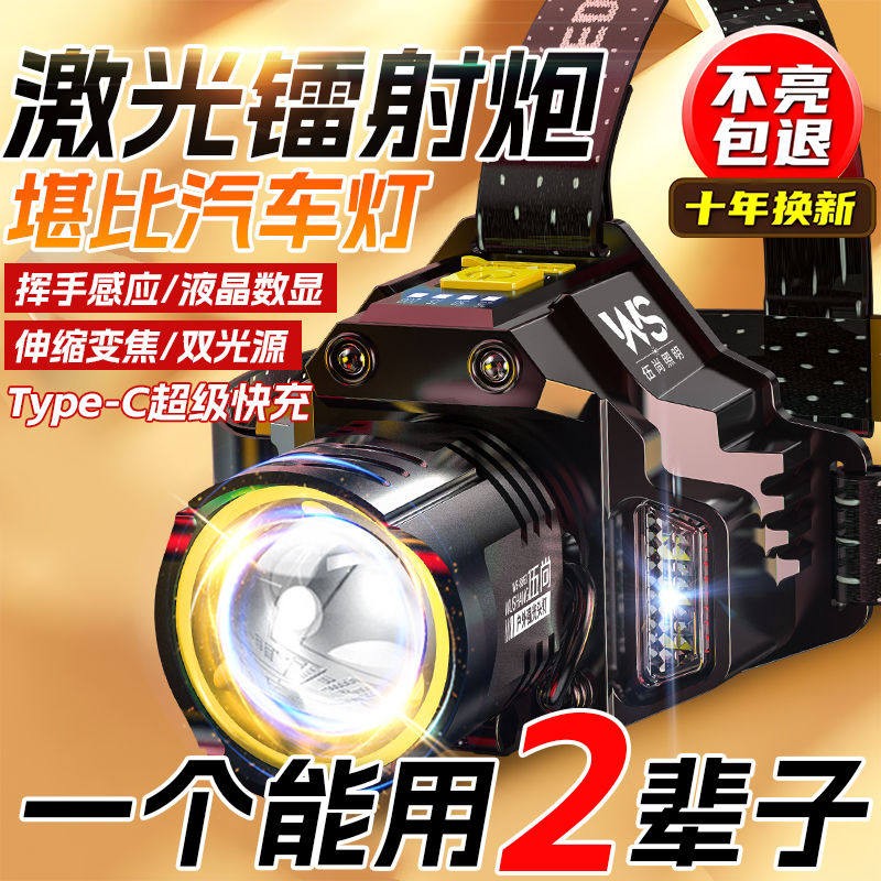 新款超强光头灯大功率远射变焦充电户外超长大容量锂电手电筒矿灯