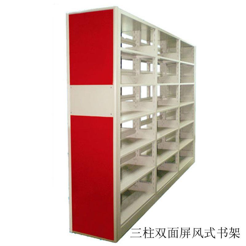 豪华双柱双面套色铁书架彩色书架学校钢木书柜移动档案凭证病例架