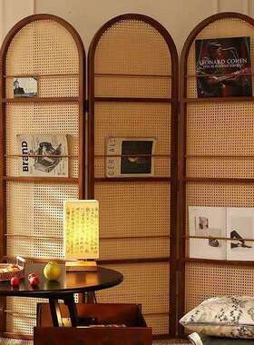 复古风移动藤编折WBR叠客屏风门卧室玄关入户正对法式隔断置物厅