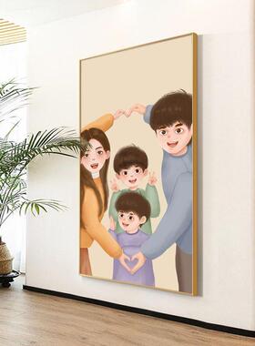 一家三口入户玄关装饰门画现门简约入壁画奶油风代正P56307对挂画