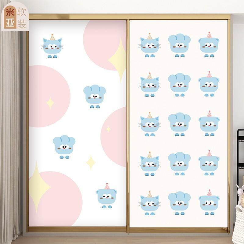 儿童卡通改造高级卧室玻璃推拉翻新自粘木移衣柜门无甲醛壁贴纸膜