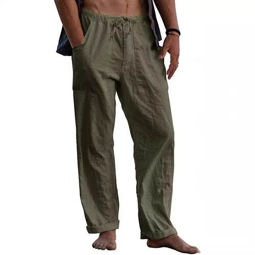Men's cotton and linen pants yoga beach non elastic waist