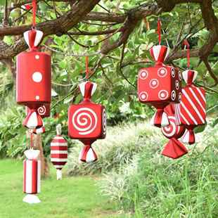 圣诞拍摄32CM红白彩绘糖果挂件景区节庆吊饰酒吧婚庆装 扮道具