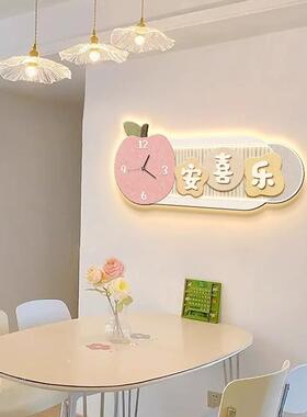 意MKN平安喜乐挂画奶油钟风客表厅餐厅家用时钟装饰画网红创挂钟