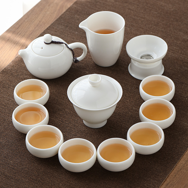 羊脂玉茶具套装中国白瓷功夫茶具茶杯泡茶壶三才盖碗大套礼盒装