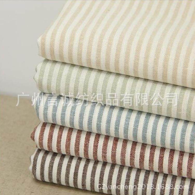 现货亚麻条纹面料 色织间条服装棉麻布 衬衫棉服裤装棉麻布料