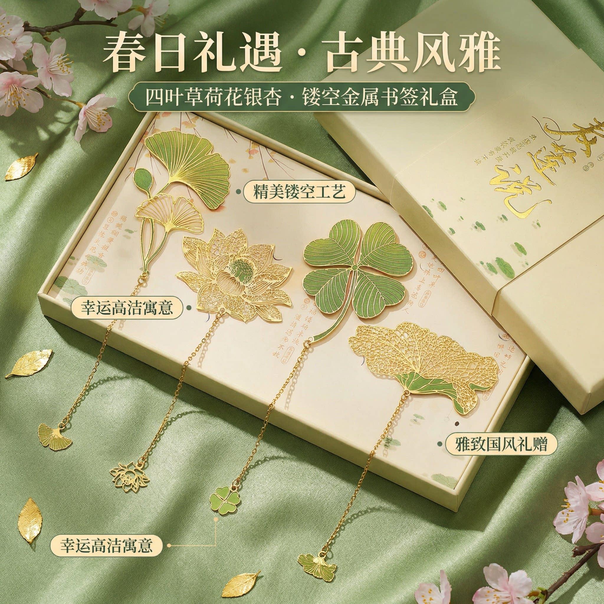 春天主题书签收集春天四叶草古典中国风精美款标记贴文创书夹纪念图片