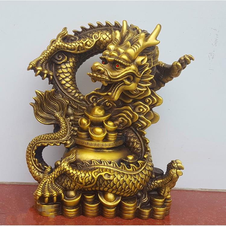 纯铜聚宝盆龙摆件大号生肖龙镇宅招财铜龙工艺品家居办公风水装饰
