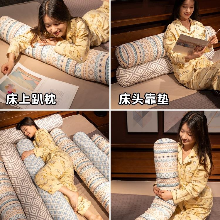 老粗布凉感长条枕F99HSJ89柱抱枕女洗生睡睡觉夹腿侧大人圆可拆夏